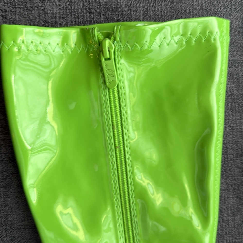 Lime Green Ellie Patent Leather Knee-High Boots - Size 7 - Picture 2 of 4